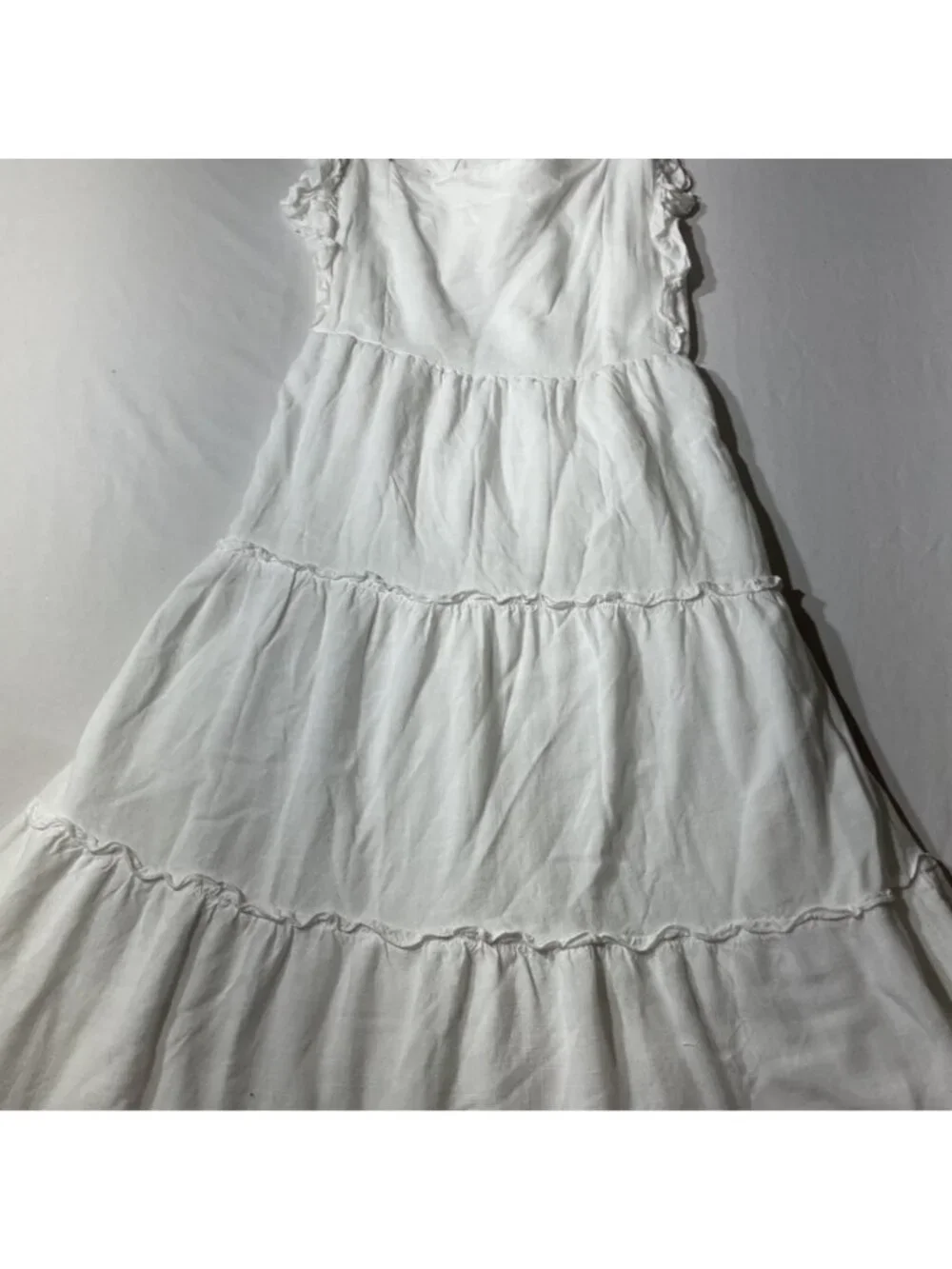 White Ruffle Sleeve Tiered Maxi Dress With Square Neckline size L - Picture 10 of 11